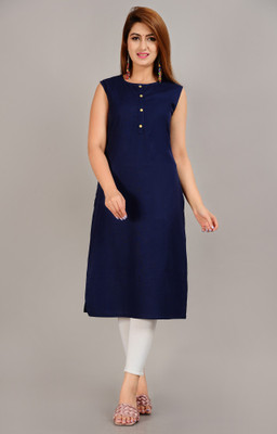 Demirner Women Solid Straight Kurta(Dark Blue)