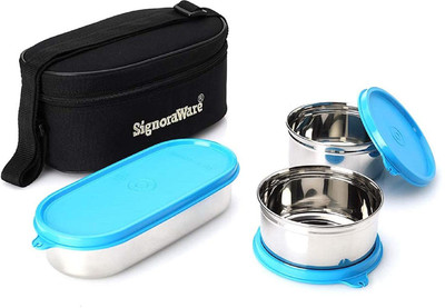 Signoraware Double Decker Special Steel Lunch Box with Black Bag 3 Containers Lunch Box(1350 ml)