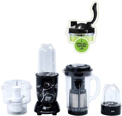 WONDERCHEF Nutri Blend Complete Kitchen Machine, 22000 RPM Mixer Grinder, Blender, Chopper, Juicer, 4 Unbreakable Jars, 400-Watt, Black, &amp; With Sipper Lid Nutri-Blend 400 Juicer Mixer Grinder (4 Jars, Black)