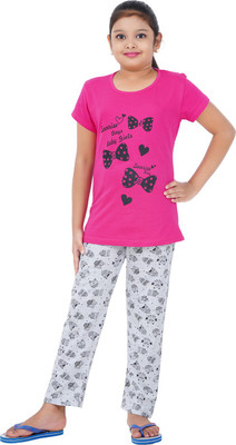 CHECKERSBAY Girls Printed Multicolor Top & Pyjama Set