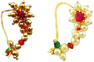 Vail Creations Pearl Gold-plated Plated Mother of Pearl Nose Ring(Pack of 2)