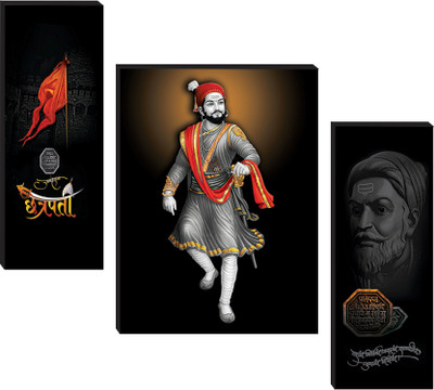 Masstone Chhatrapati Shivaji Maharaj 3 Piece MDF Painting Digital Reprint 12 inch x 18 inch Painting(With Frame, Pack of 3)
