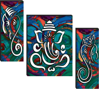 Masstone Lord Ganesha Abstract art 3 Piece MDF Painting Digital Reprint 12 inch x 18 inch Painting(With Frame, Pack of 3)