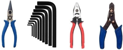 vyas Hand Tool Kit Grip Multipurpose Combination Hand Tool Lineman Plier (Length : 8 inch), 1Wire Cutter Stripper ,1nose Plier And 9 Pieces Hex Allen Key Wrench L Shape Repair Tool Set Allen Key Set Hand Tool Kit(12 Tools)