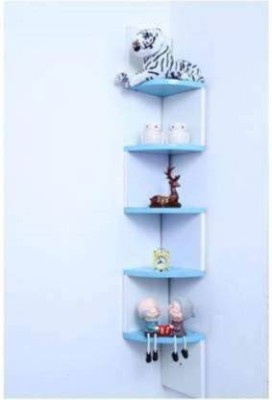 STRONG GALLERY Wall shelf Zigzag Corner Wall Mount Shelf Unit/Racks and Shelves MDF (Medium Density Fiber) Wall Shelf(Number of Shelves - 5, Blue, White)