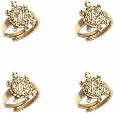 VAIBHAV Super Combo Pack Of 4 Meru Shree/Shri Yantra Ring (For Health,Wealth,Name,Fame,Happiness,Prosperity,Success) Brass Gold Plated Ring Set