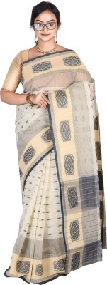 Madhushree Textiles Woven Daily Wear Cotton Blend Saree(Beige, Grey)