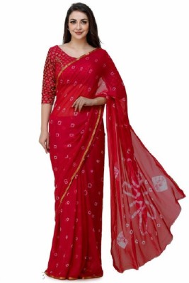 The Fashion Attire Geometric Print Bandhani Chiffon Saree(Red)