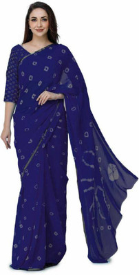 Durga Emporio Printed Bandhani Chiffon Saree(Blue)