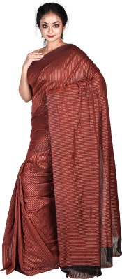 Madhushree Textiles Striped Handloom Silk Blend Saree(Magenta)