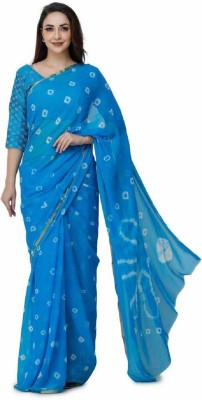 The Fashion Attire Printed Bandhani Chiffon Saree(Light Blue)