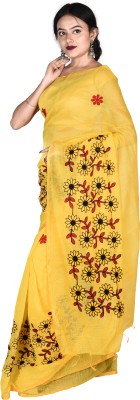 Madhushree Textiles Woven Handloom Silk Blend Saree(Yellow)