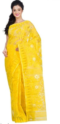 Krishneshwari Self Design, Woven Jamdani Cotton Silk Saree(Yellow)