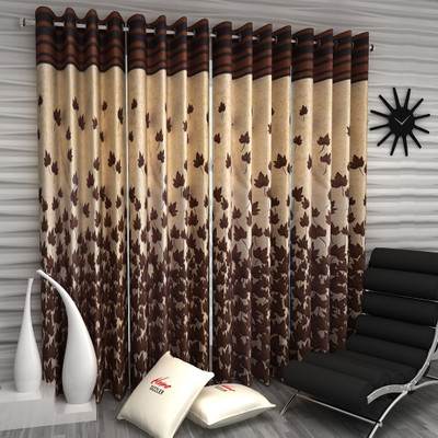 Home Sizzler 152 cm (5 ft) Window Polyester Semi Transparent Curtain (Pack Of 4)(Brown, Floral)