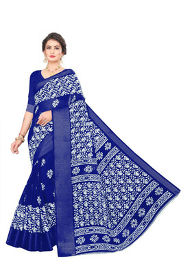 SVB Sarees Printed Daily Wear Silk Blend Saree(Blue)