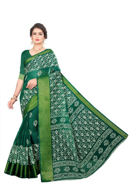 Grubstaker Printed Bollywood Silk Blend Saree(Dark Green)