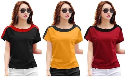 RYTE STYLE Solid Women Round Neck Multicolor, Yellow T-Shirt