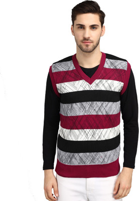 ANIXA Striped, Printed V Neck Casual Men Multicolor Sweater