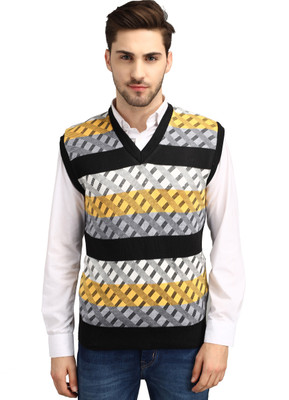Fit N Fame Woven V Neck Casual Men Yellow Sweater
