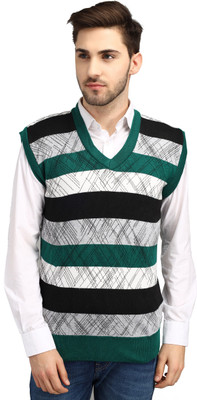 Fit N Fame Woven V Neck Casual Men Green Sweater