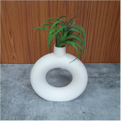 SAZAO Ceramic Donut Vase Flower Vases for Home Center Corner Living Room Decor Ceramic Vase(8 inch, White)