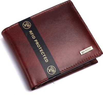 GO HIDE Men Casual Brown Genuine Leather Wallet(9 Card Slots)