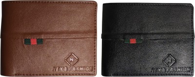 NEXA FASHION Men Tan, Black Artificial Leather Wallet(3 Card Slots, Pack of 2)