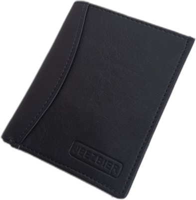 Jeezbier Men & Women Trendy Black Genuine Leather Card Holder(6 Card Slots)