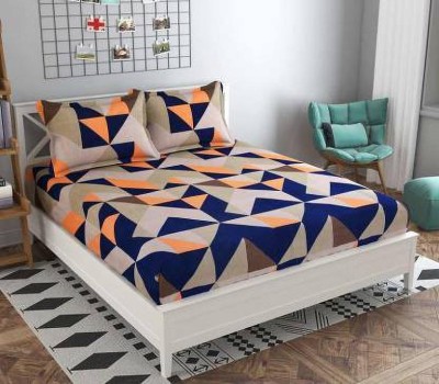 TIB 130 TC Polycotton Double Geometric Fitted (Elastic) Bedsheet(Pack of 1, Multicolor)
