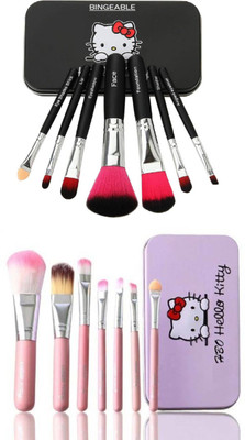 Bingeable 7 Pcs Black Hk Professional Makeup Brushes Set Soft Synthetic Multi Purpose Makeup Brushes Set (PACK OF 2) (Black & Pink\Multi colors)(Pack of 7)