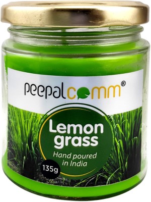 PeepalComm Hand Poured Glass Jar Fragrance Lemongrass Candle(Green, Pack of 1)