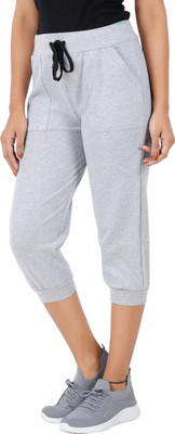 Thirteen Eleven Capri For Girls Casual Self Design Lycra Blend(Grey Pack of 1)