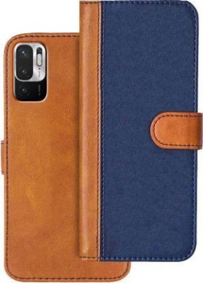 Mycos Flip Cover for Mi Redmi Note 10T 5G(Blue, Brown, Shock Proof, Pack of: 1)