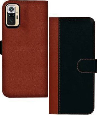 Flospy Flip Cover for Mi Redmi Note 10 Pro(Black, Brown, Shock Proof, Pack of: 1)