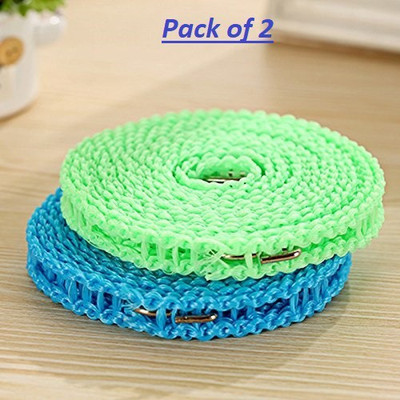 Padchaaya Cloth drying rope clotheslines nylon windproof anti-slip clothes washing line rope with hooks for home travel random color Nylon Retractable Clothesline (5 m) ( Pack of 2) Nylon Retractable Clothesline(5 m)