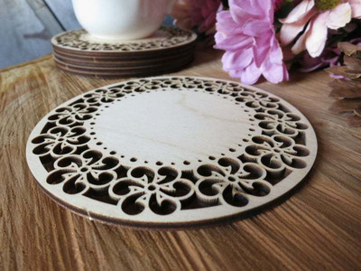 Gojeeva Round Wood Coaster Set(Pack of 6)