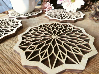Gojeeva Round Wood Coaster Set(Pack of 6)