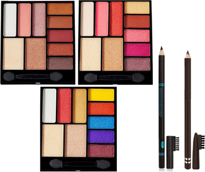 MYEONG Professional Highly Use Black & Brown Color Eye Brow Pencil & Multi Color Eye Shadow Matte Pigmented Colorful Powder Long Lasting Waterproof Eye Shadow Palette Eye Combo kit(5 Items in the set)
