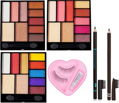 MYEONG Professional Highly Use Black & Brown Color Eye Brow Pencil & Multi Color Eye Shadow Matte Pigmented Colorful Powder Long Lasting Waterproof Eye Shadow Palette & False Eye Lashes Eye Combo kit(6 Items in the set)