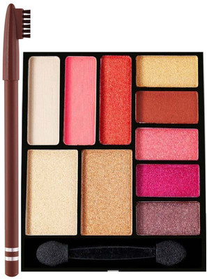 MYEONG Professional Use Brown Color Eye Brow Pencil & Multi Color Eye Shadow Matte Shimmer Highly Pigmented Colorful Powder Long Lasting Waterproof Eye Shadow Palette Eye Combo kit(2 Items in the set)