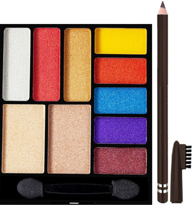 MYEONG Highly Pigmented Use Brown Color Eye Brow Pencil & Multi Color Eye Shadow Matte Pigmented Colorful Powder Long Lasting Waterproof Eye Shadow Palette Eye Combo kit(2 Items in the set)