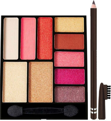 MYEONG Professional Highly Pigmented Use Brown Color Eye Brow Pencil & Multi Color Eye Shadow Matte Pigmented Colorful Powder Long Lasting Waterproof Eye Shadow Palette Eye Combo kit(2 Items in the set)