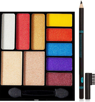 MYEONG Highly Pigmented Use Black Color Eye Brow Pencil & Multi Color Eye Shadow Matte Pigmented Colorful Powder Long Lasting Waterproof Eye Shadow Palette Eye Combo ki(2 Items in the set)