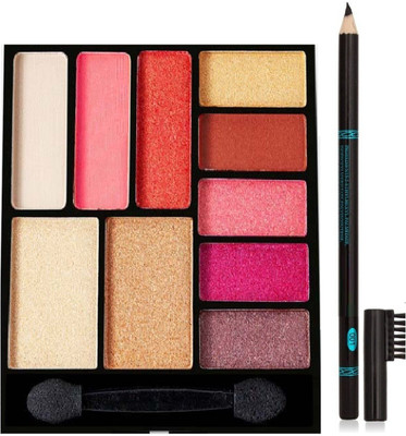 MYEONG Black Color Eye Brow Pencil & Multi Color Eye Shadow Matte Pigmented Colorful Powder Long Lasting Waterproof Eye Shadow Palette(2 Items in the set)