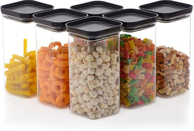 Qtrix Plastic Grocery Container  - 1500 ml(Pack of 6, Black)