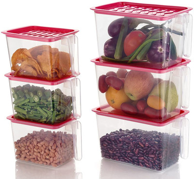 UNICEPT Plastic Fridge Container  - 1000 ml, 2000 ml(Pack of 6, Red)