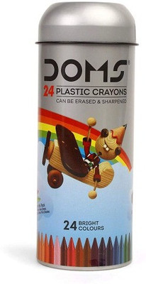 DOMS Plastic Crayons Round Tin Pack 24 Shades(Set of 1, Multicolor)