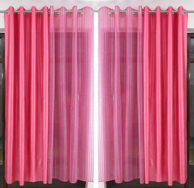 Homify Creation 274 cm (9 ft) Polyester, Tissue Semi Transparent Long Door Curtain (Pack Of 4)(Plain, RANI PINK)
