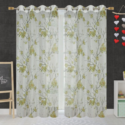 Homefab India 274.5 cm (9 ft) Long Door Polyester Transparent Curtain (Pack Of 2)(Green, Floral)
