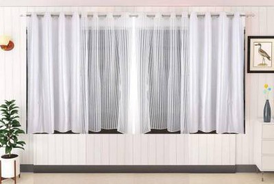 Homify Creation 152 cm (5 ft) Polyester, Tissue Semi Transparent Window Curtain (Pack Of 4)(Plain, White)